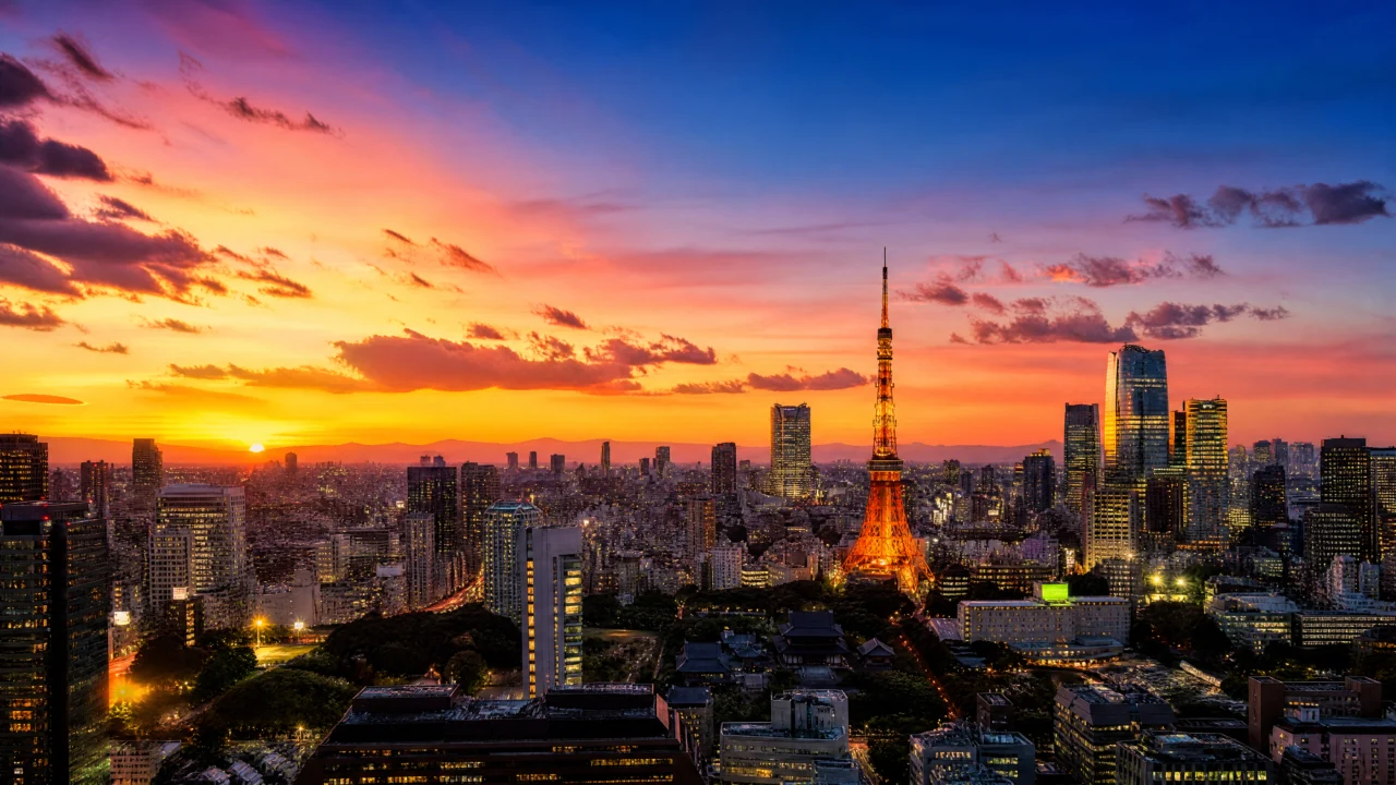 东京日落城市天际线桌面壁纸