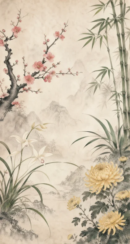 梅兰竹菊四君子平板壁纸