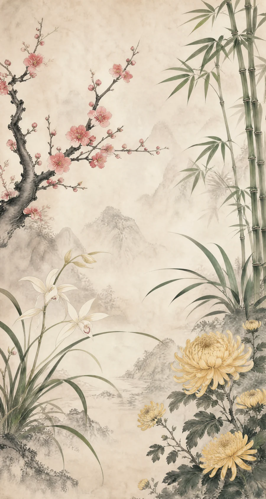梅兰竹菊四君子平板壁纸