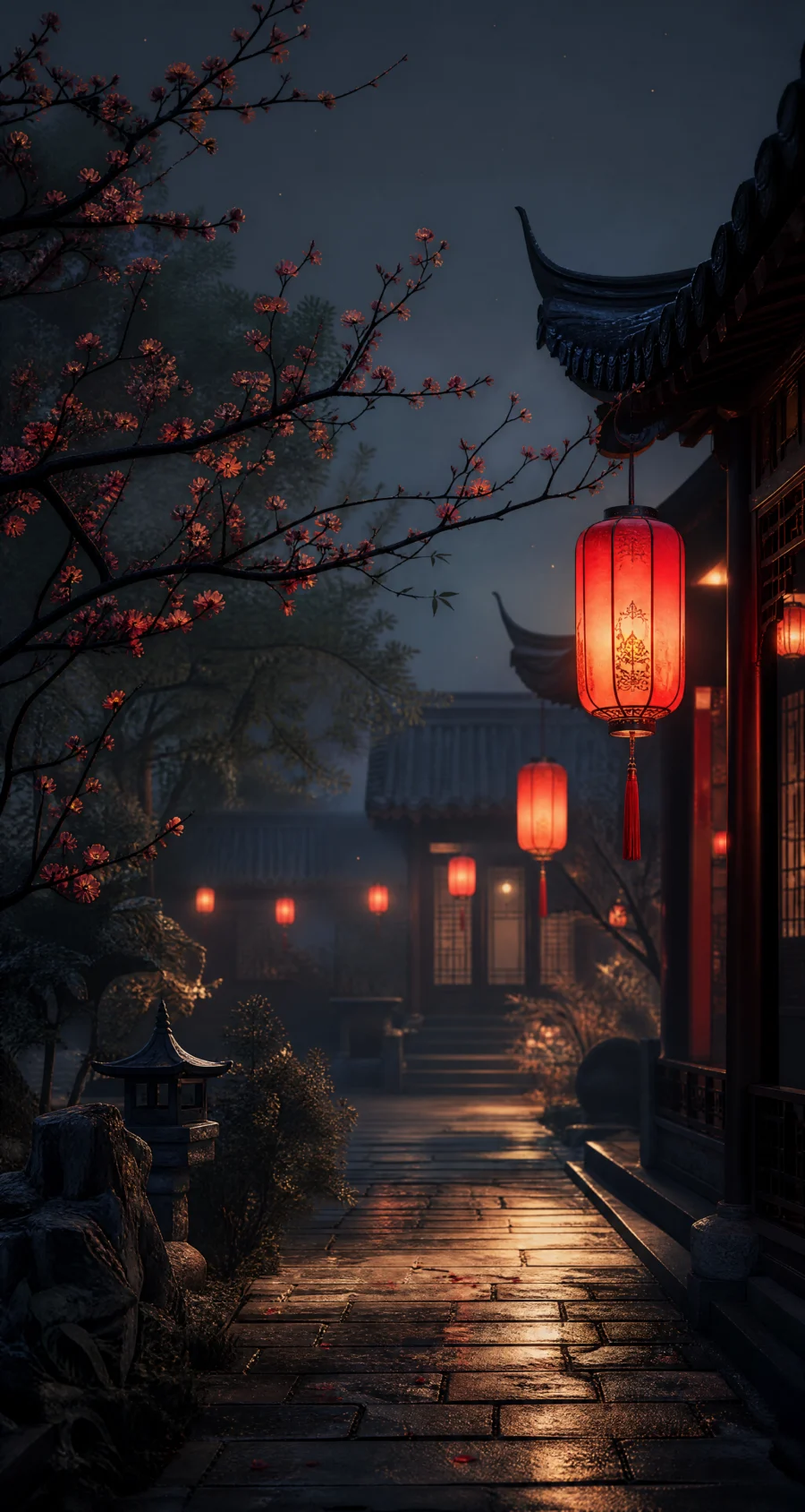 古风灯笼庭院平板壁纸