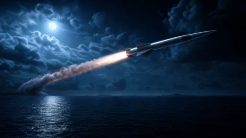 夜空中的导弹轨迹