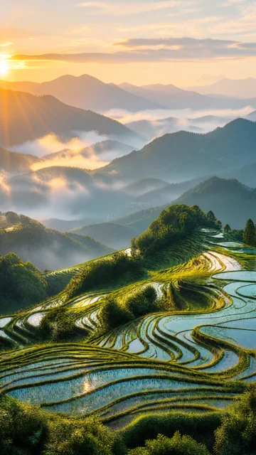 晨雾梯田景色手机壁纸