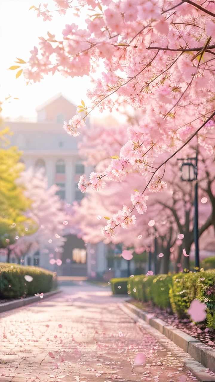 校园樱花春日手机壁纸