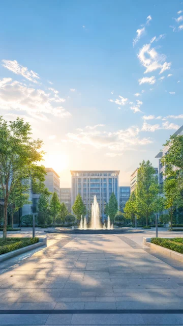 晨光中的大学广场手机壁纸