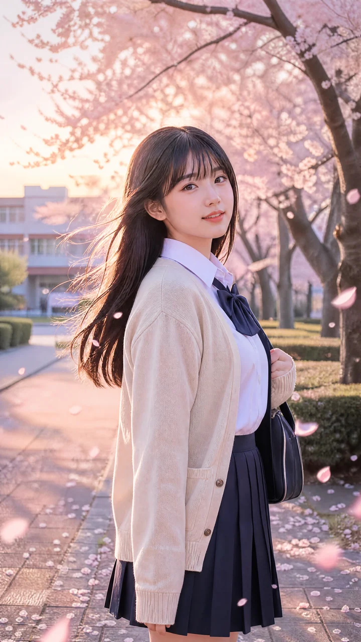 樱花树下的清新JK女孩手机壁纸