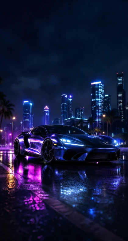 霓虹夜景跑车平板壁纸