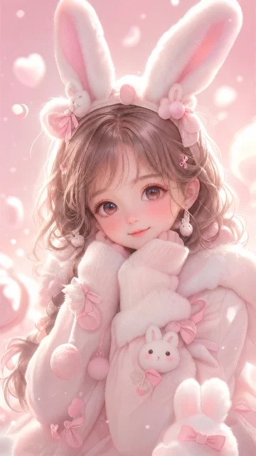 可爱兔耳治愈系手机壁纸