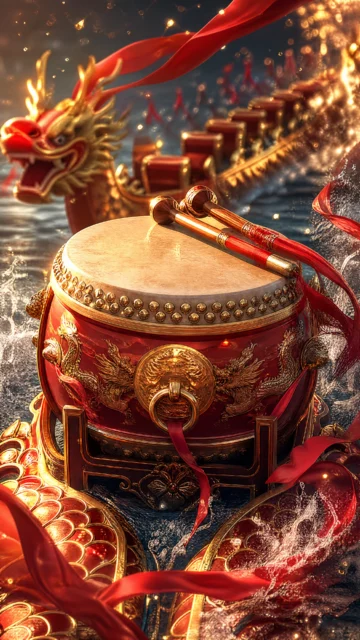 龙舟鼓端午节庆手机壁纸