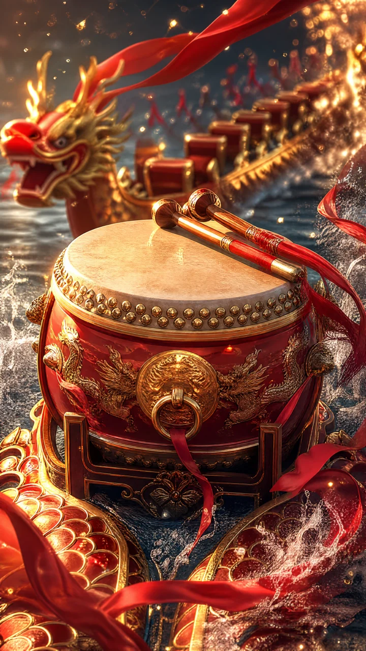 龙舟鼓端午节庆手机壁纸