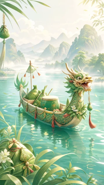 清新端午龙舟插画手机壁纸