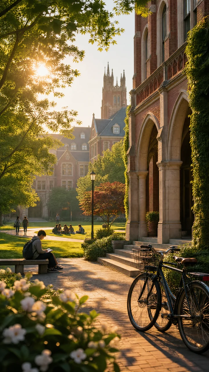 晨光里的大学校园手机壁纸
