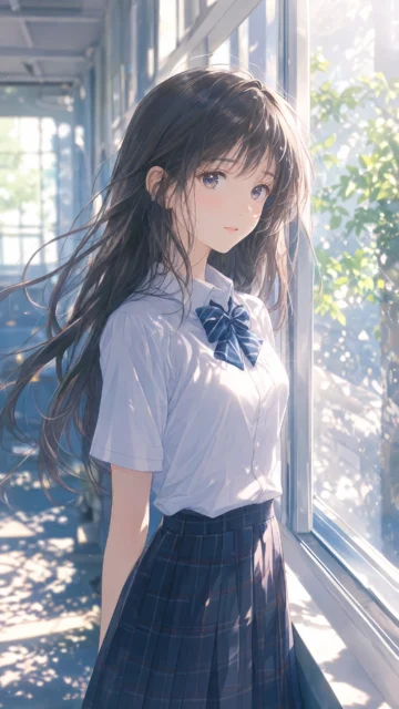 清新制服少女插画手机壁纸