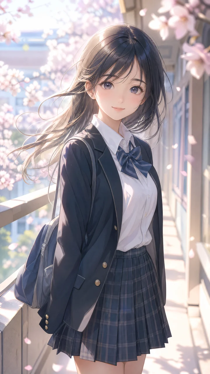 清新学院制服插画手机壁纸