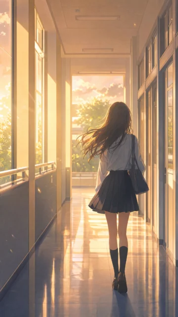 黄昏校园制服背影手机壁纸