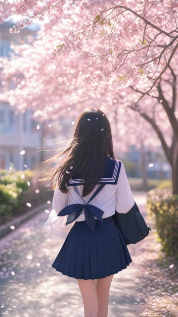 日系制服樱花校园手机壁纸