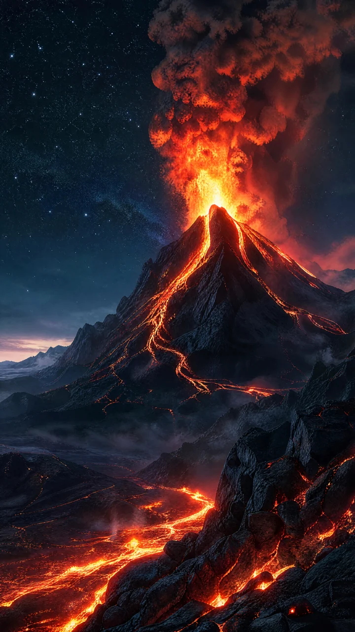 火山奇观熔岩夜景手机壁纸