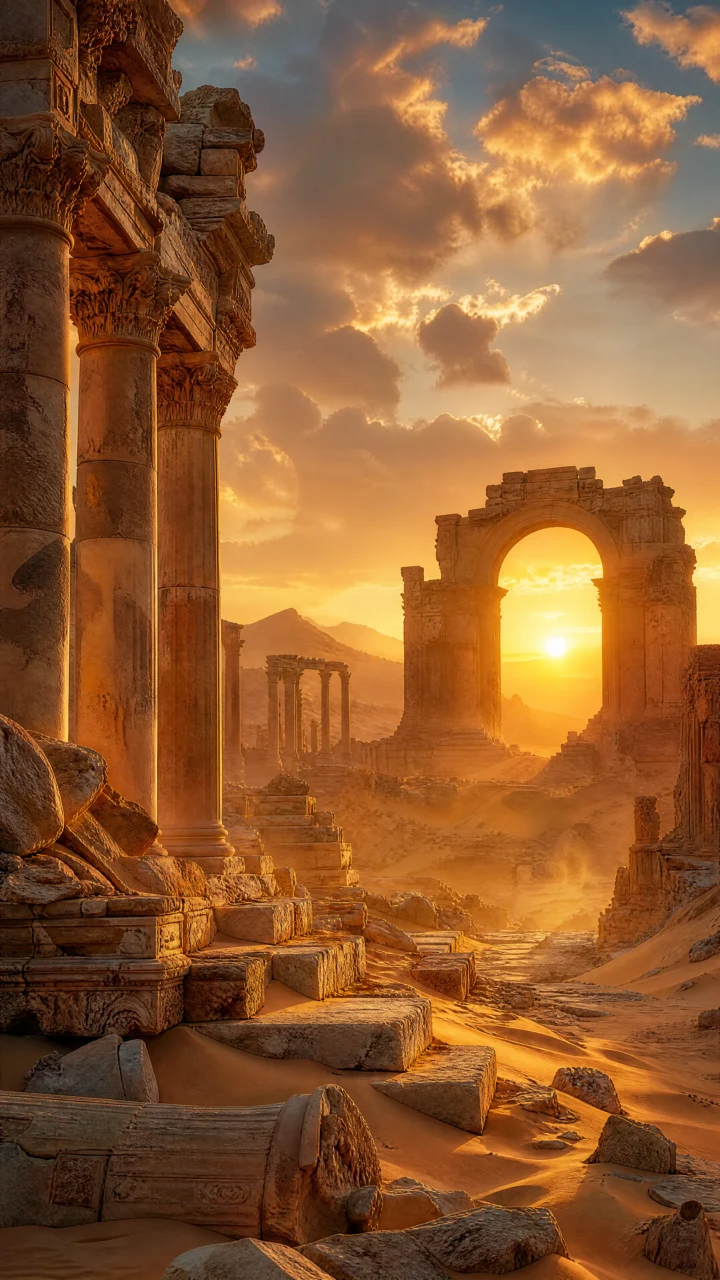 古代遗迹夕阳手机壁纸