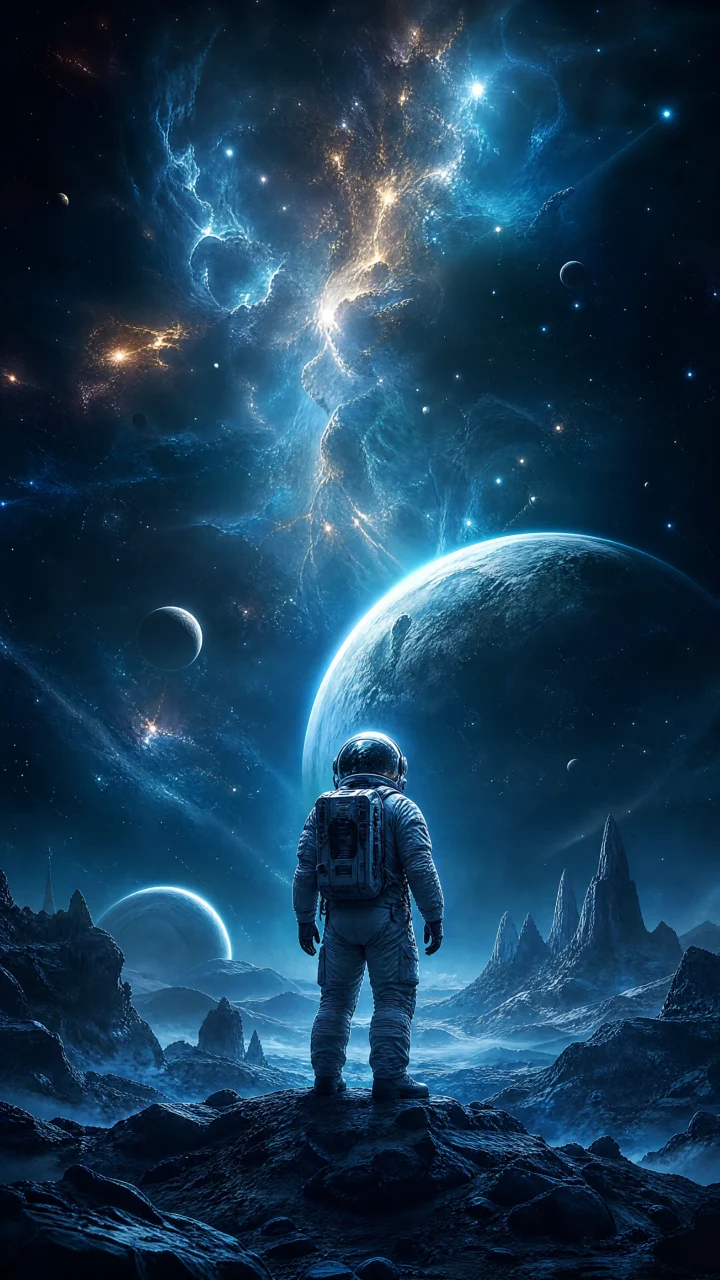 宇航员探索星际秘境手机壁纸
