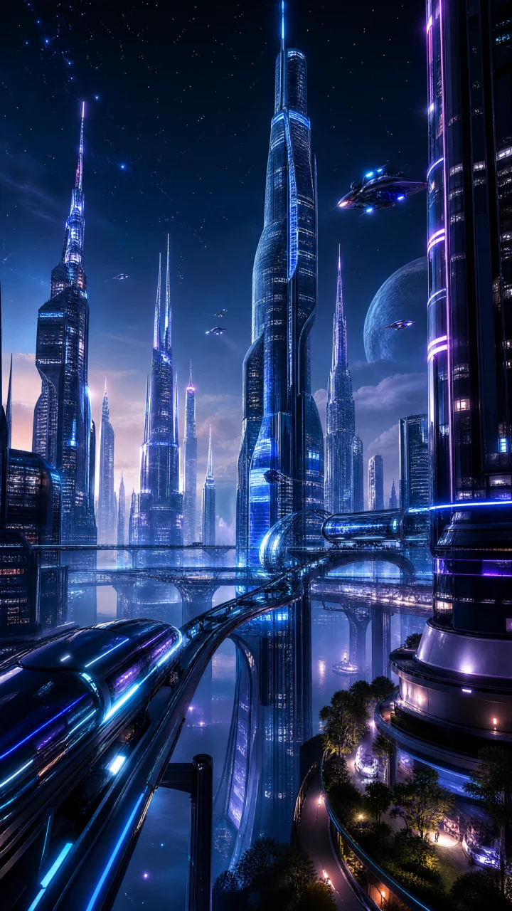 未来科技城霓虹夜景手机壁纸