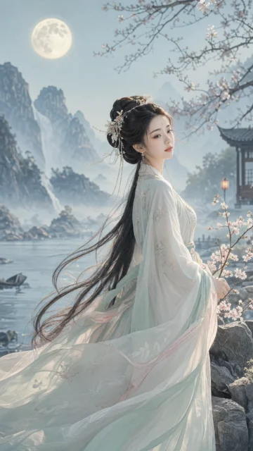 月下清韵古风人物手机壁纸