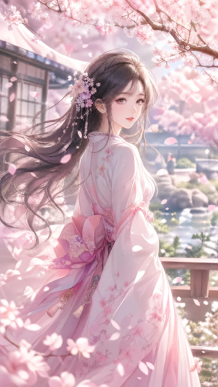 樱花少女春日唯美手机壁纸