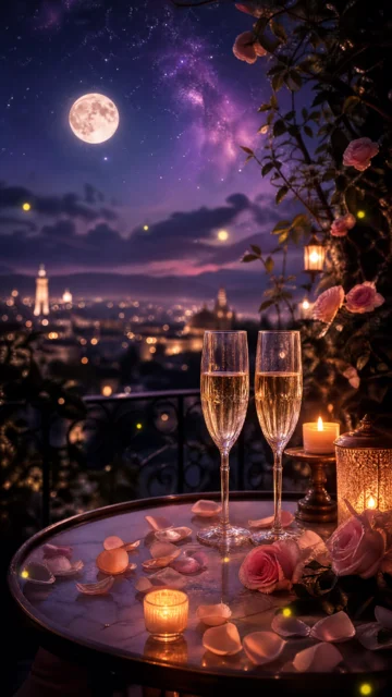 梦幻约会浪漫夜色手机壁纸
