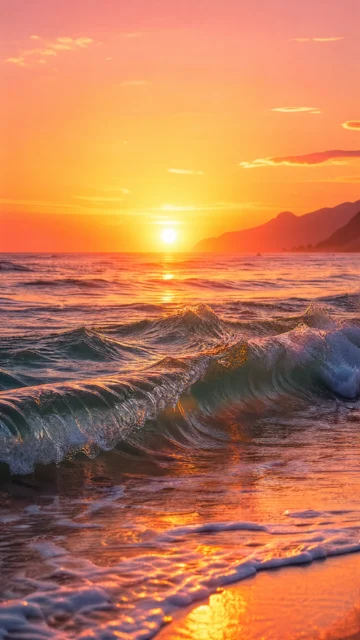 海浪晚霞手机壁纸
