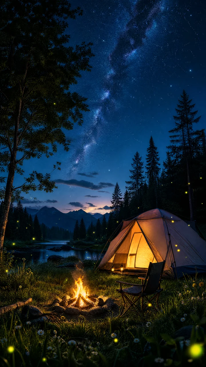 露营夏夜星空手机壁纸