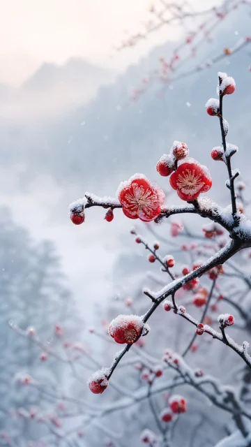 寒梅映雪手机壁纸