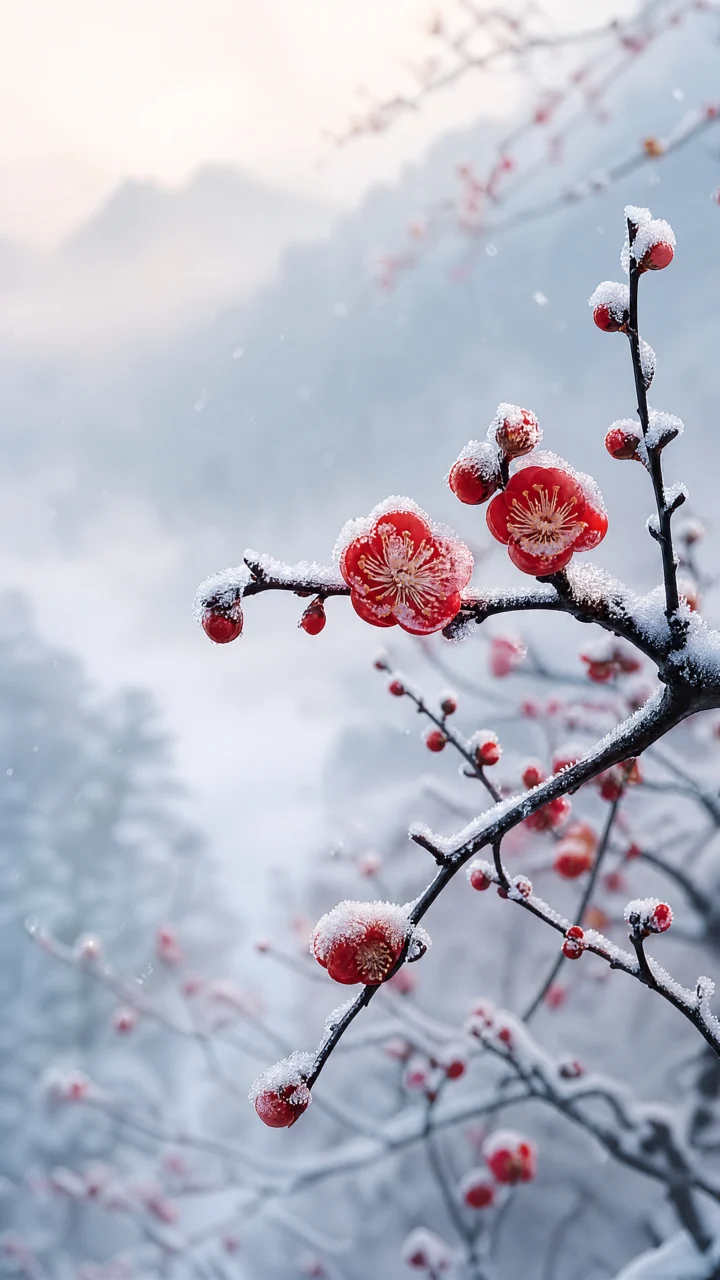 寒梅映雪手机壁纸