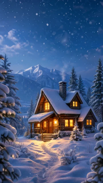 雪屋冬夜手机壁纸