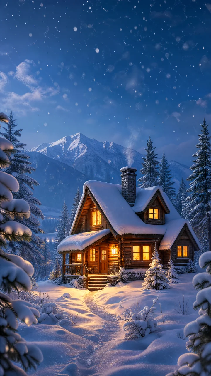 雪屋冬夜手机壁纸