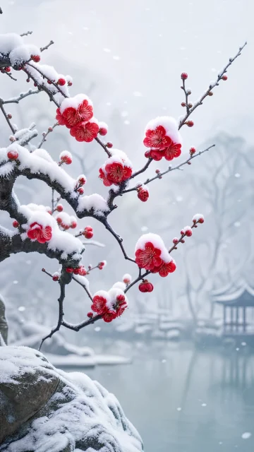 寒梅映雪手机壁纸