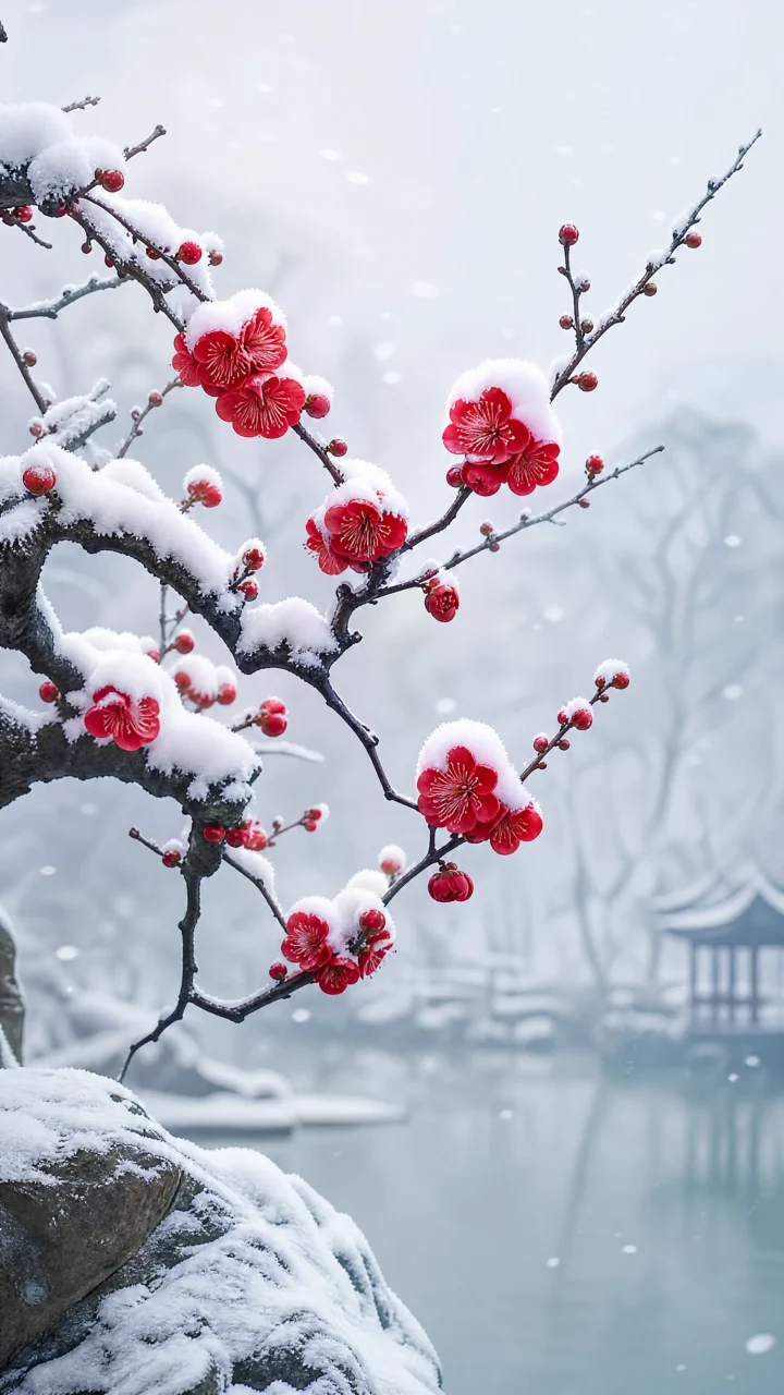 寒梅映雪手机壁纸