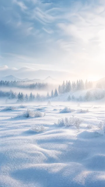 冬晨雪雾清冷手机壁纸