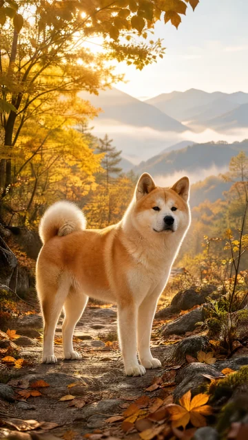 秋田犬秋日山林手机壁纸