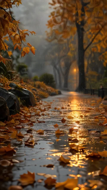 秋雨落叶手机壁纸