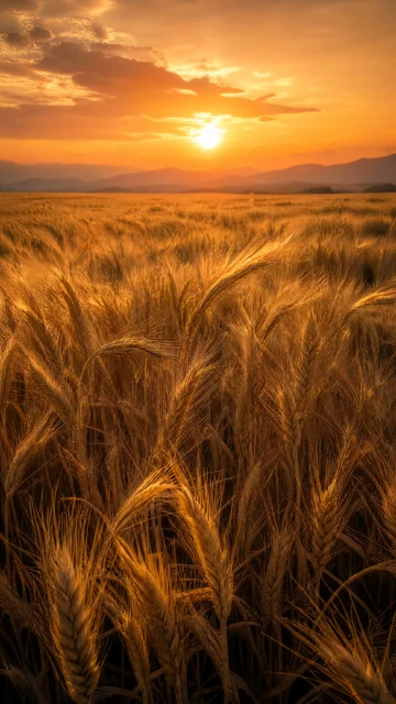 金色麦田夕阳手机壁纸