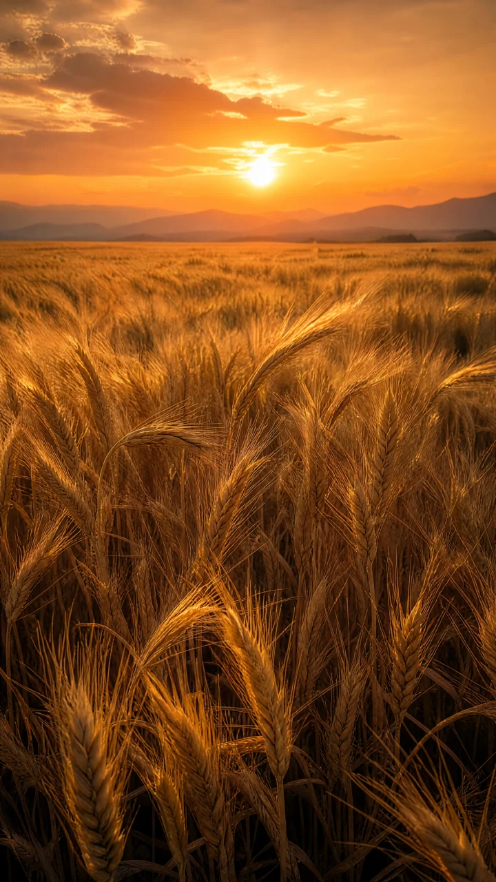 金色麦田夕阳手机壁纸