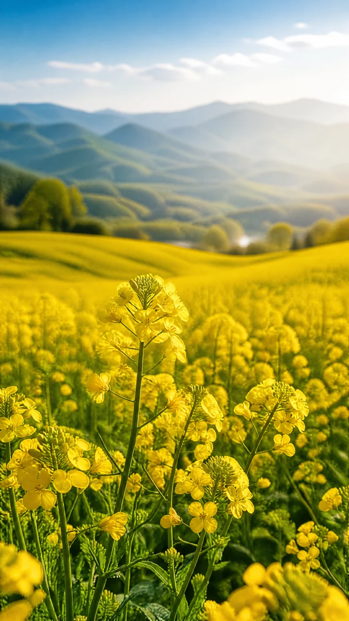 春日油菜花田手机壁纸