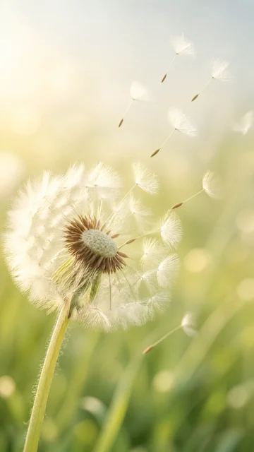 清晨微风中的蒲公英手机壁纸