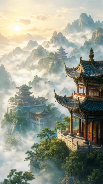 云雾古典楼阁手机壁纸