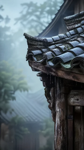 老屋瓦檐的清晨静意