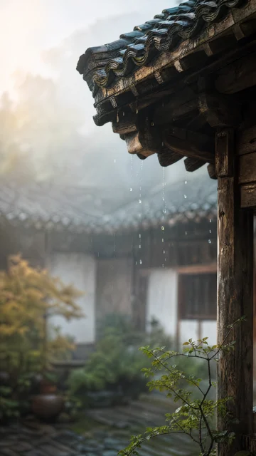 老屋瓦檐雨意壁纸
