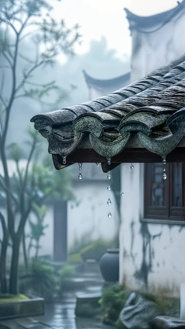 老屋瓦檐雨意壁纸