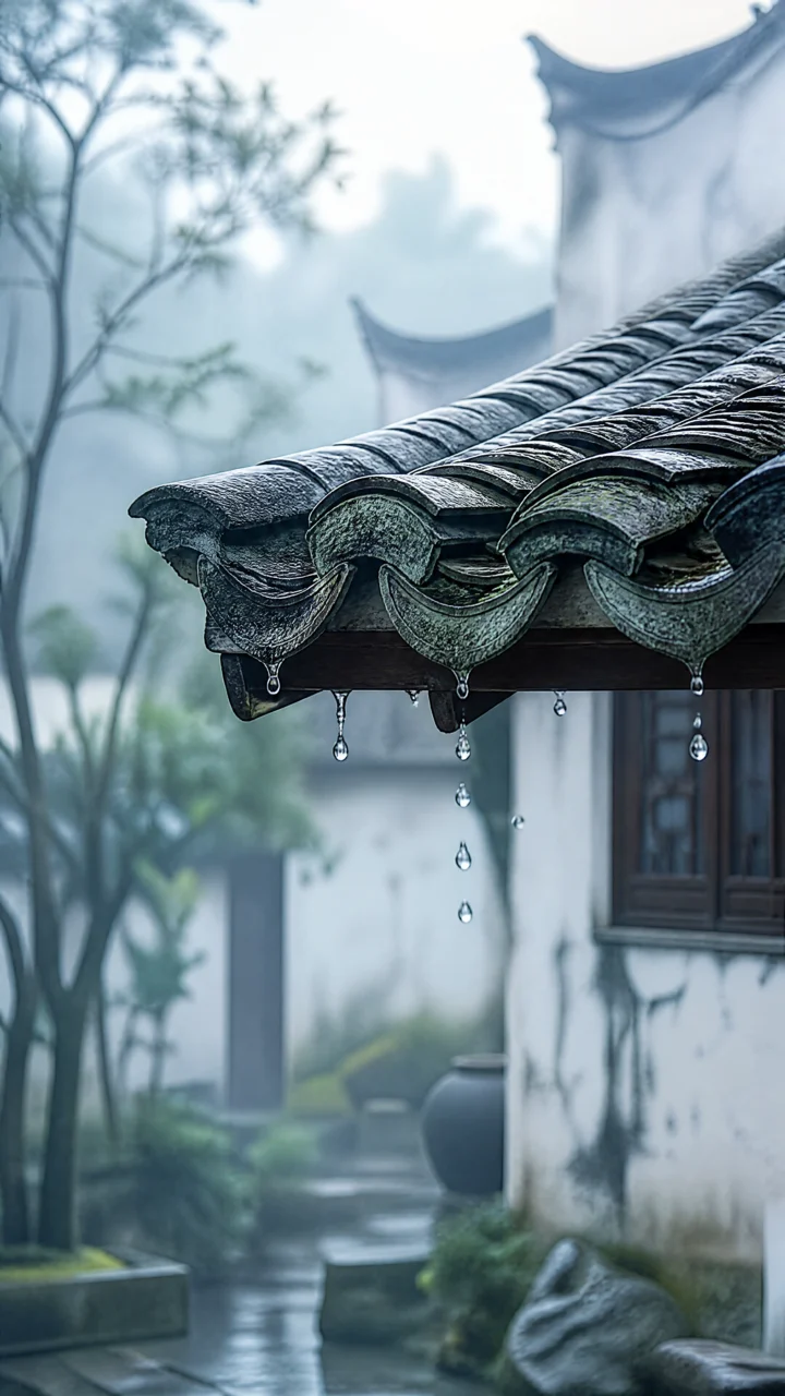 老屋瓦檐雨意壁纸