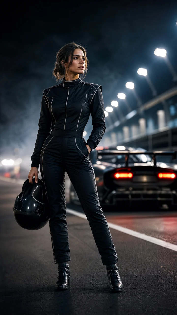 赛道夜光赛车服美女手机壁纸
