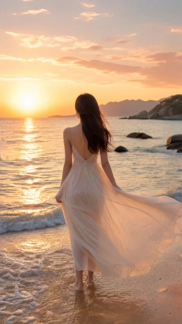 海边倩影夕阳手机壁纸