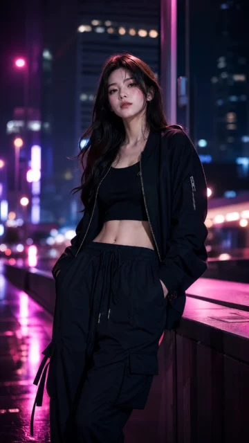 霓虹都市时尚女孩手机壁纸