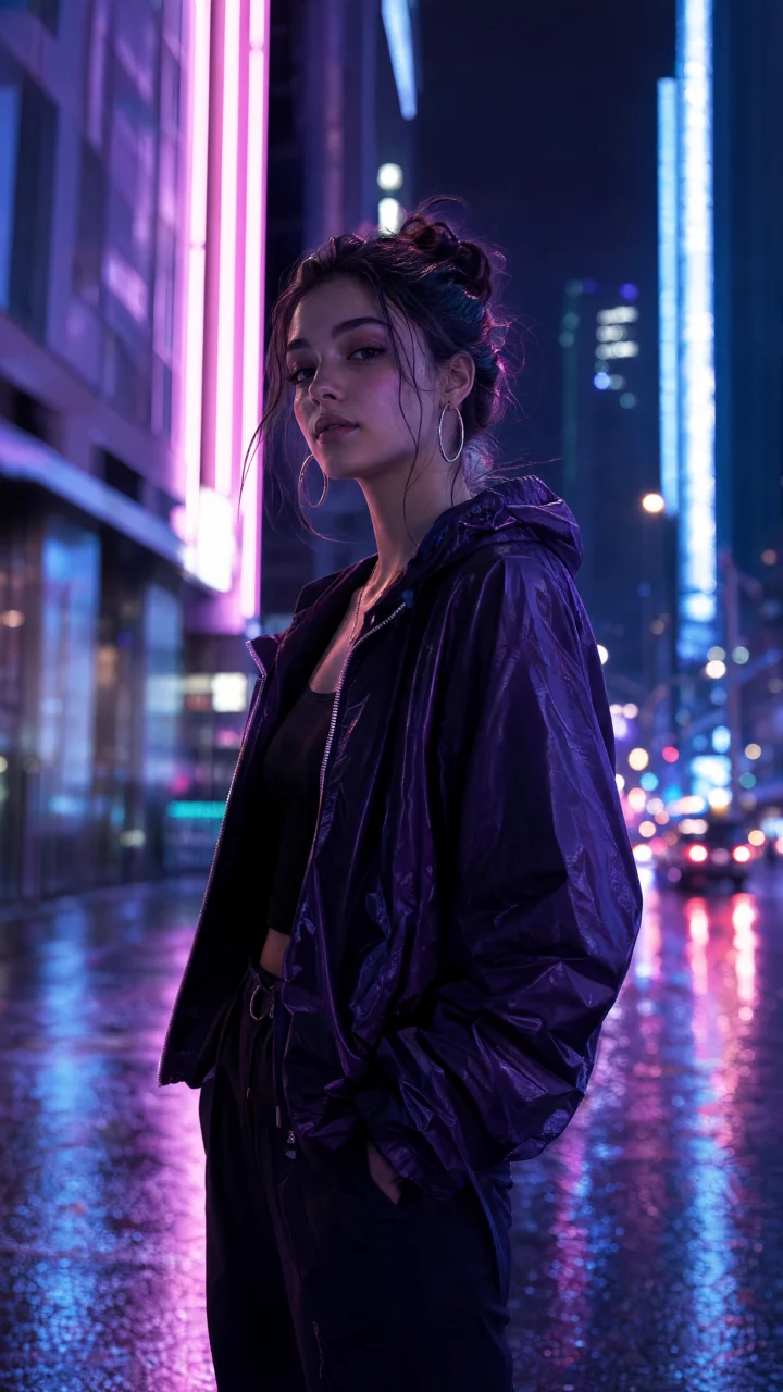 都市霓虹时尚女孩手机壁纸
